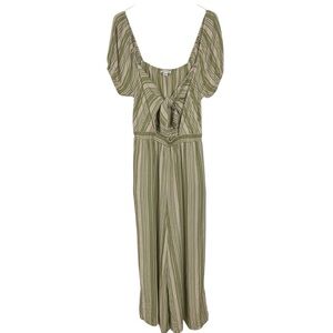 American Eagle Striped Jumpsuit Linen Blend Green Beige Wide Leg Size Medium